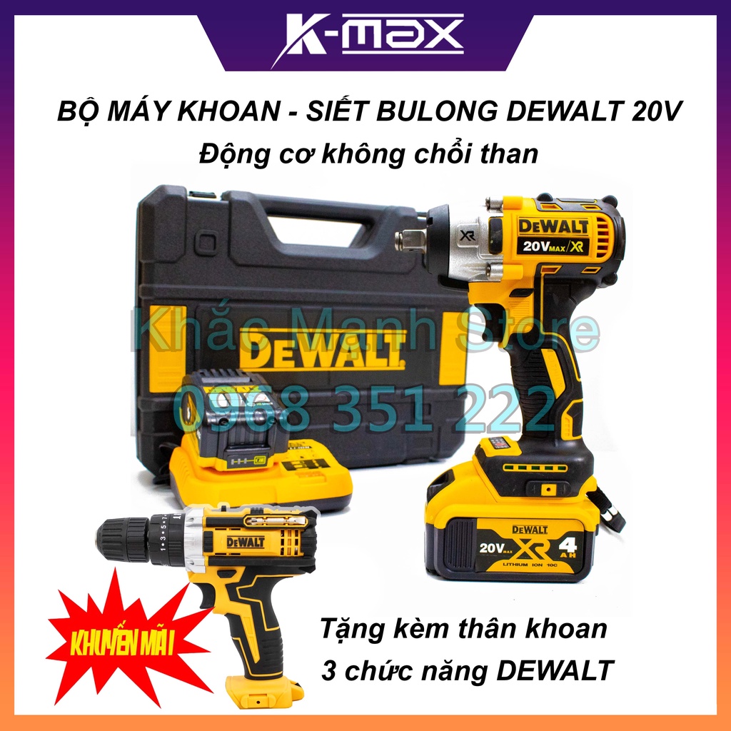 Máy Khoan Pin Siết Bulong Dewalt 20V 3 Đèn Led, Động Cơ Không Chổi Than - Tặng Kèm Thân Máy Khoan DeWALT 3 Chức Năng