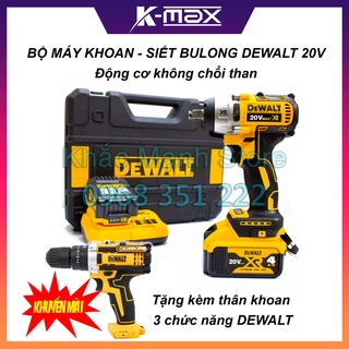 Máy khoan pin siết bulong dewalt 20v 3 đèn led, động cơ không chổi than - tặng kèm thân máy khoan dewalt 3 chức năng