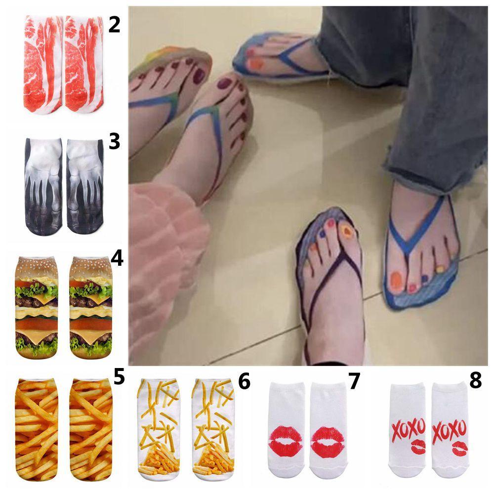Vớ Cotton Mềm Cổ Thấp In Họa Tiết 3D Thời Trang Unisex 1