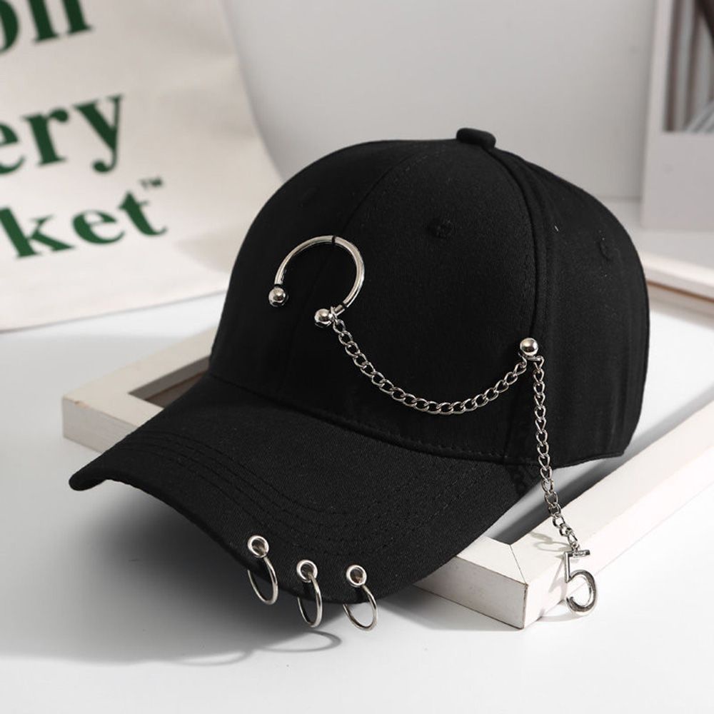 Mũ lưỡi trai cotton phối dây xích có thể điều chỉnh thời trang hiphop đơn giản cho nam nữ