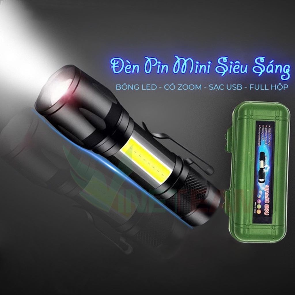 Đèn pin siêu sáng mini bin sạc điện usb bóng led xpe cob có zoom chống nước cầm tay chuyên dụng -dc4666