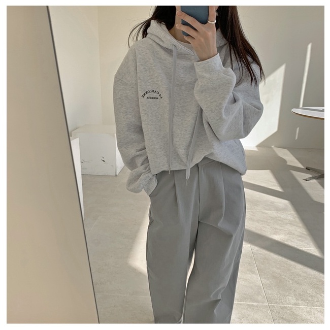 38818  Áo hoodie vải nỉ lót lông cừu dài tay in chữ thời trang dành cho nữ