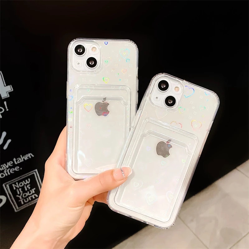 Ốp silicon trong suốt hình trái tim màu laser cho iPhone 12 11 Mini Pro Max XR XS MAX X 10 8 7 6 6 Plus + SE 2020 2021 | BigBuy360 - bigbuy360.vn