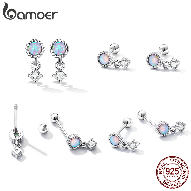 Đôi khuyên tai BAMOER bạc 925 SCE1382 đính đá opal sang trọng cho nữ