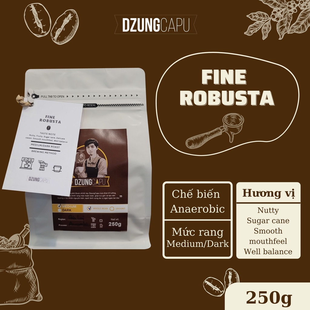 Cà phê Fine Robusta 83đ CQI Việt Nam - Gói 250g - Cà Phê DzungCapu