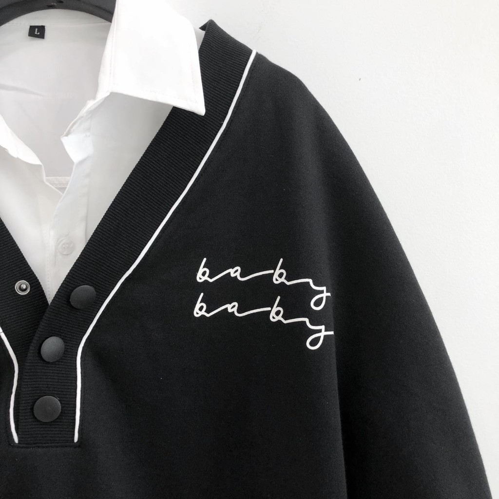 Áo Sweater BABY Nam Nữ Unsiex OVERSIZE vải nỉ lót bông tay dài Viền Cổ trắng/ đen Form Rộng Ulzzang | BigBuy360 - bigbuy360.vn