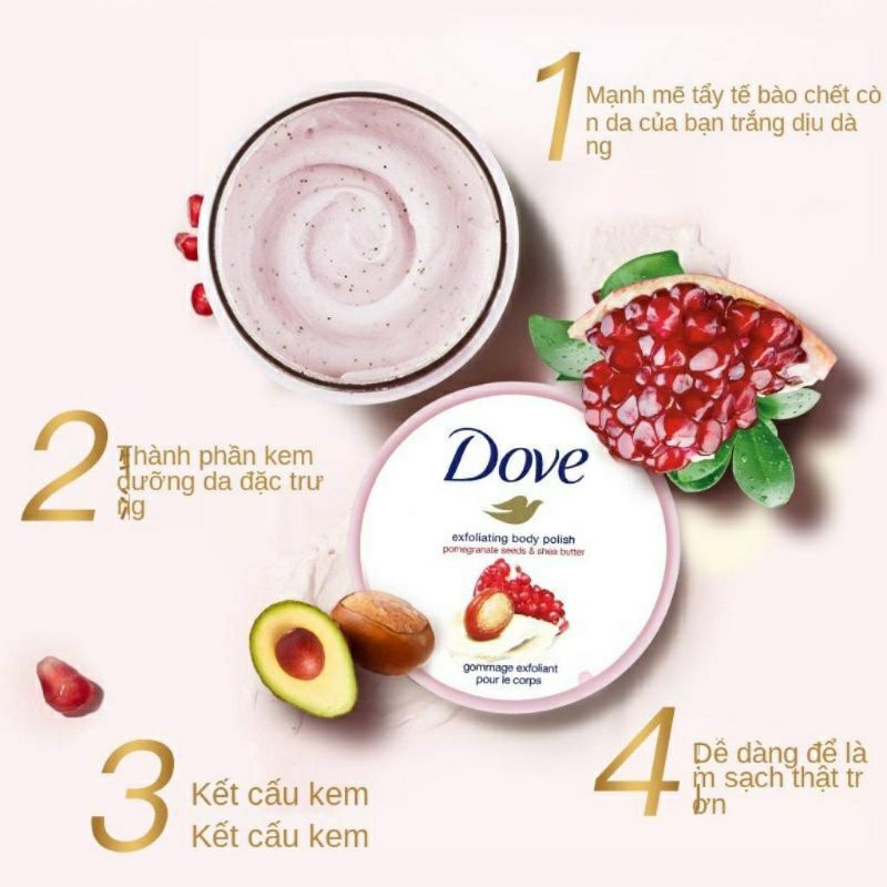 [ Bản Mỹ] Kem tẩy da chết toàn thân Dove Exfoliating Body Polish 298g
