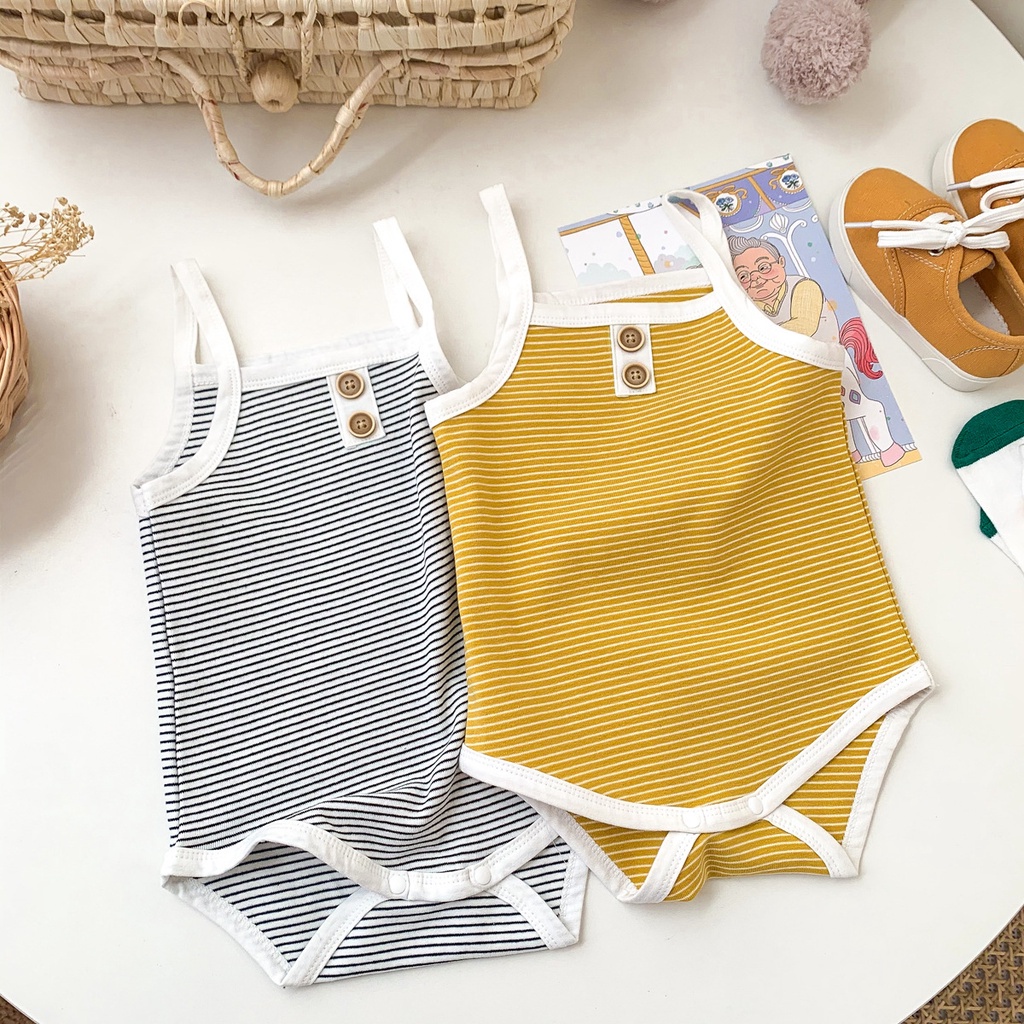 Áo liền quần bằng cotton mềm mại với họa tiết sọc đáng yêu cho bé trai và bé gái