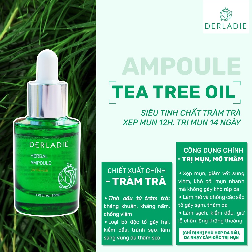 Serum Tràm Trà Derladie Tinh Chất Giảm Mụn Herbal Ampoule For Blemish Hết Mụn Sau 14 Ngày (30ml)