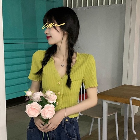 Áo kiểu COZOK tay ngắn cổ chữ V thời trang dành cho nữ