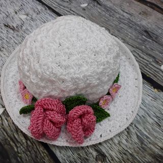 Mũ móc sợi thô Hoa Hồng