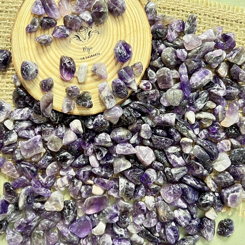 Đá vụn bóng thiên nhiên màu tím đậm Amethyst size nhỏ làm handmade, sưu tầm, reiki, thanh tẩy, thiền định