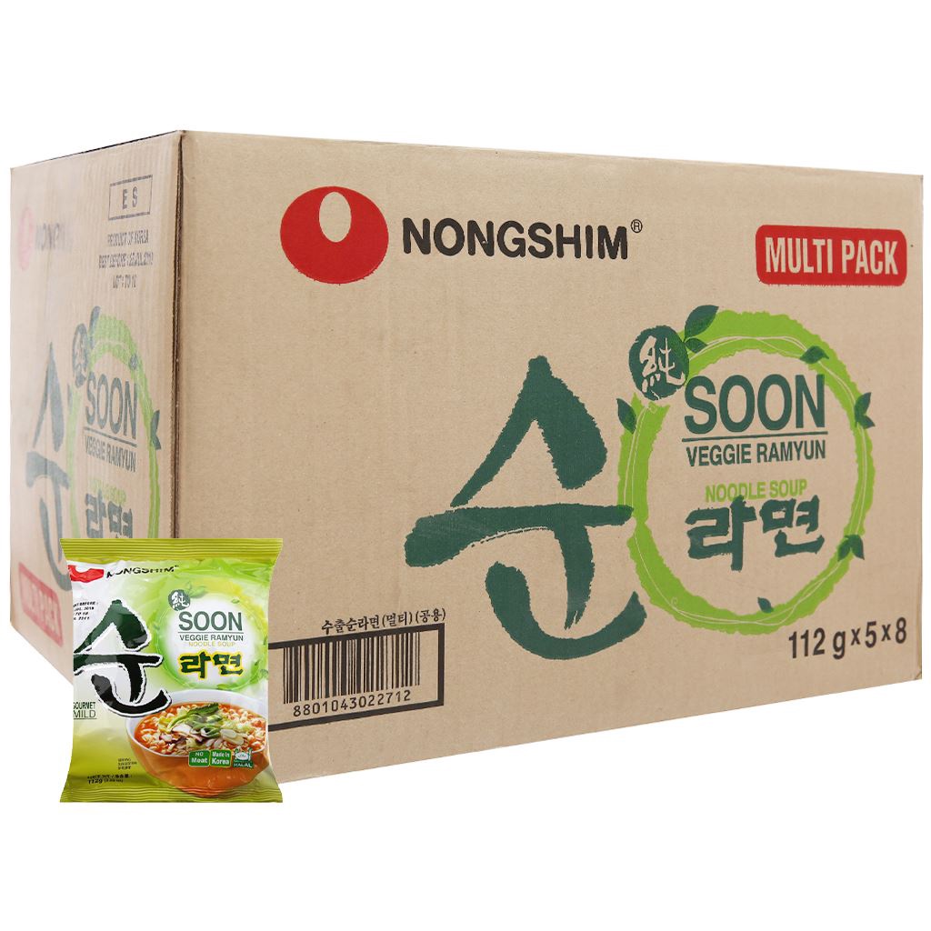 Lốc 5 gói mì chay Hàn Quốc Nongshim Soon Veggie Ramyun 112g *5
