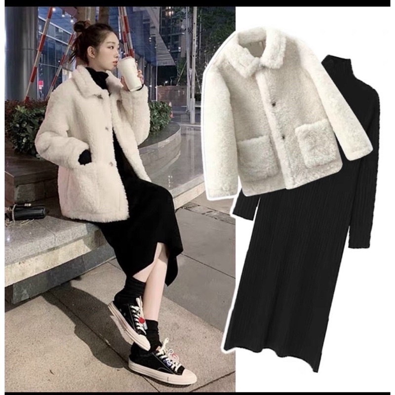 Sét áo lông kèm váy body cực xinh trendy hàn quốc (Chất vải lông ép nỉ mịn, dày dặn)-kèm ảnh và video thật - Hàng m