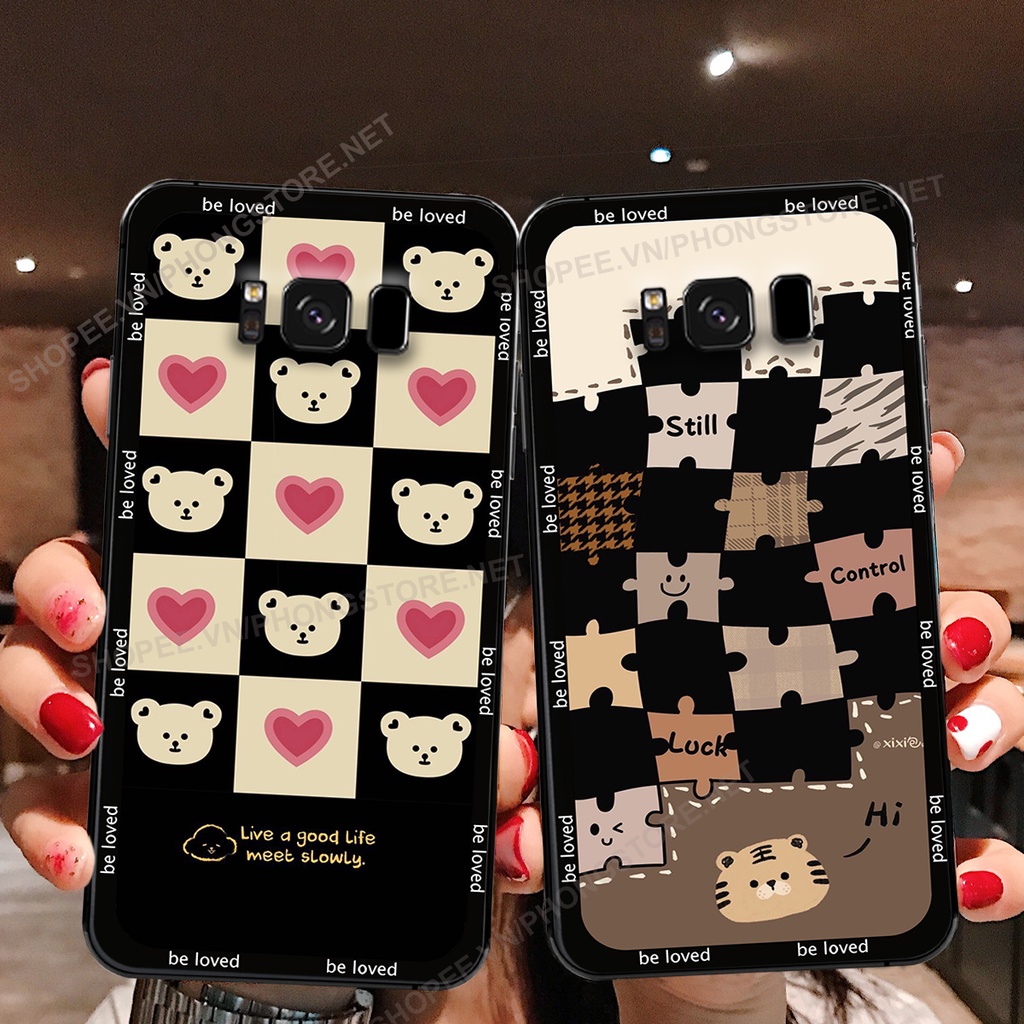 Ốp lưng Samsung S8 / S8 Plus / S8+ in họa tiết caro, mẫu gấu cực đáng yêu / ốp gấu cute giá rẻ