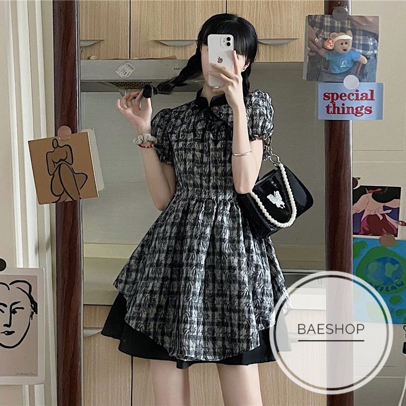 Đầm xoè thắt eo cổ tàu Baeshop mã 120
