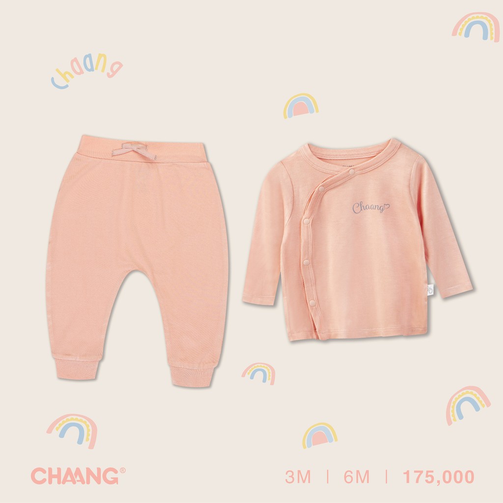 Bộ dài cúc chéo SUMMER hồng, quần áo, phụ kiện, đồ sơ sinh Chaang cotton an toàn cho bé