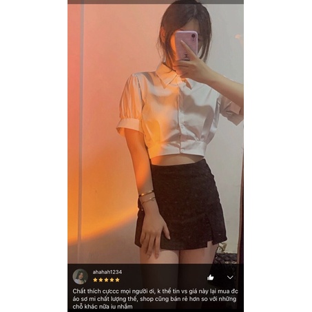 Áo Sơ Mi Croptop tay phồng xinh xắn cho nữ NoBrand