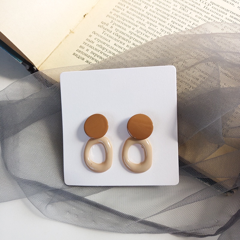 Bông Tai Mạ Bạc 925 Hình Tròn Màu Sắc Tương Phản Phong Cách Hàn Quốc