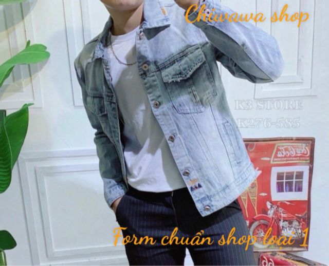 [Loại 1] Áo khoác jean nam Hàn Quốc Style 30-90 và Talk màu xám trắng form chuẩn shop bao đẹp