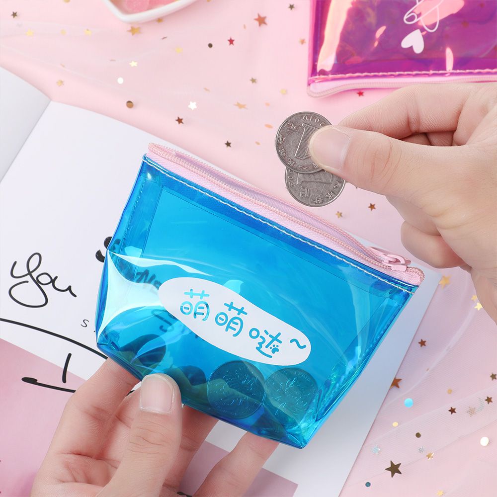 Ví đựng tiền xu mini bằng pvc trong suốt có khóa kéo hiệu ứng laser nhiều màu thời trang cho nữ