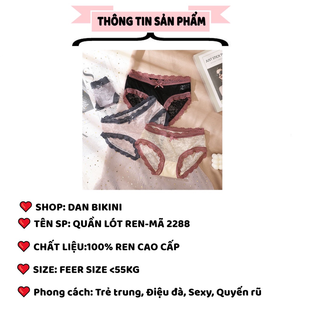 Quần Lót Nữ Ren Sexy phối viền màu cao cấp thiết kế thoáng mát MÃ 2288