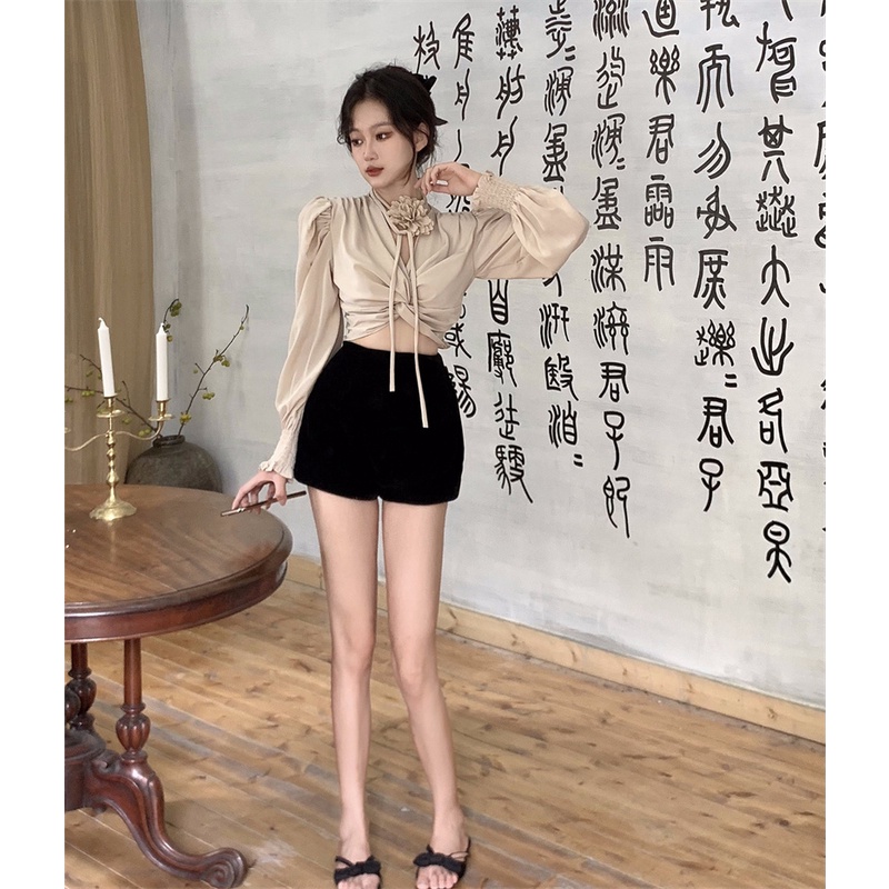 Áo Hoa Tay Phồng Cổ Chữ V Thời Trang Quyến Rũ Cho Nữ