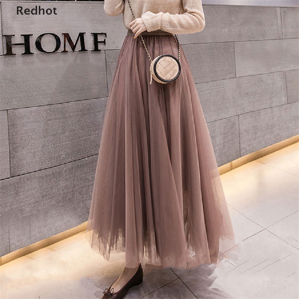< Redhot > Chân Váy Xếp Ly Phối Lưới Tutu Lưng Thun Cao Co Giãn Dành Cho Nữ Hot