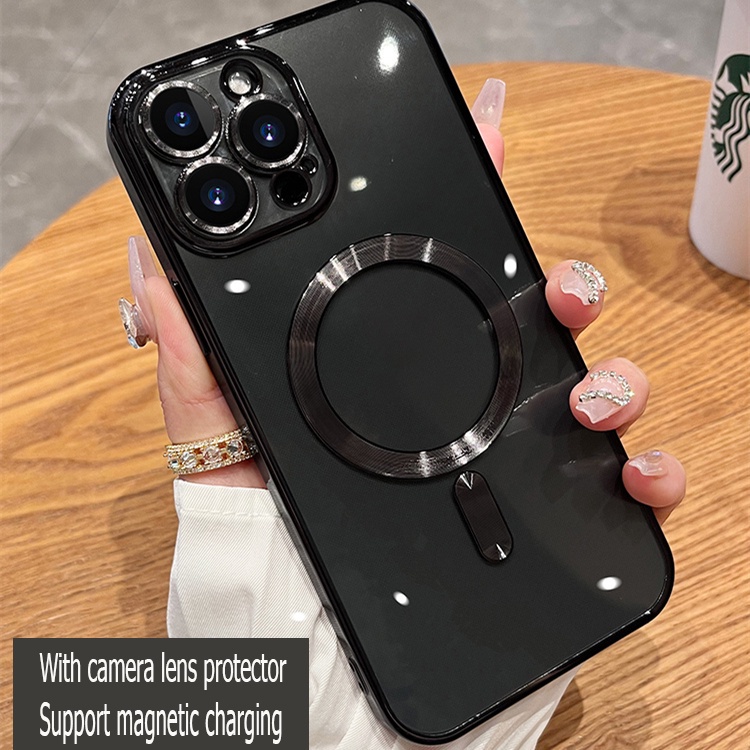 Ốp Điện Thoại Trong Suốt Từ Tính Không Dây Mạ Điện Magsafe Cho iPhone 11 12 13 14 Pro Max Mini XR xs Max