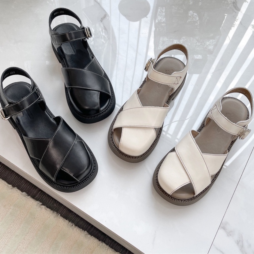 ZinZin99- Dép sandal rọ nữ 2 nan chéo bản to  chất da mềm đế 3cm- giày quai hậu 2 bản mẫu mới đế đúc