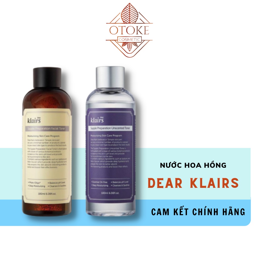 Nước hoa hồng DEAR KLAIRS SUPPLE PREPARATION UNSCENTED TONER 180ML-OTOKE