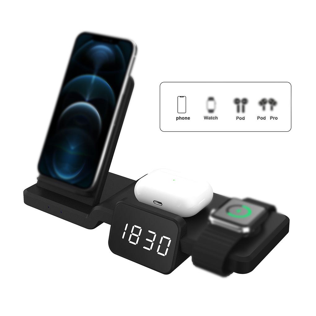 Đế Sạc Điện Thoại Di Động Đồng Hồ Thông Minh Không Dây Kỹ Thuật Số Có Đồng Hồ Báo Thức Để Bàn