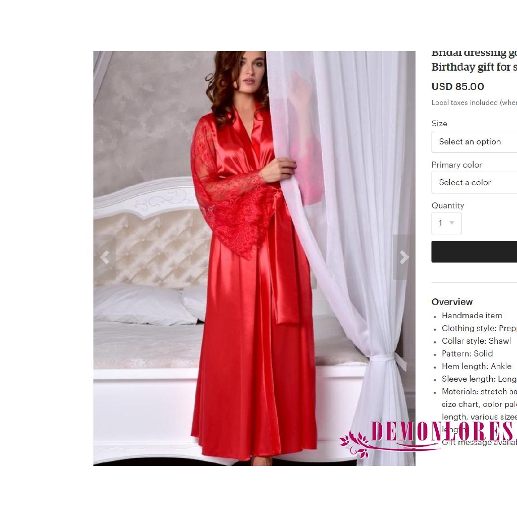 Áo choàng ngủ nữ dáng dài vải lụa phối ren mềm mại