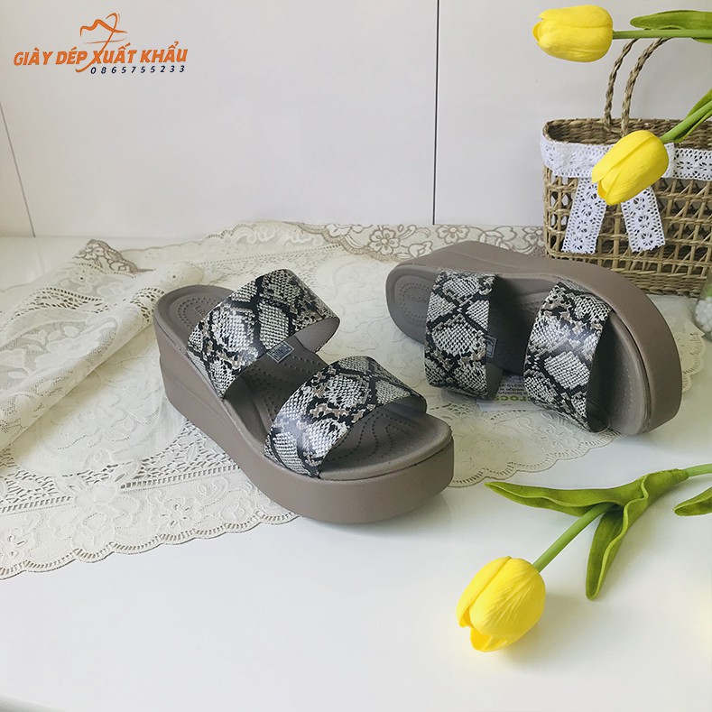Dép Cross Đế Cao Brooklyn Mid Wedge Màu Da Rắn