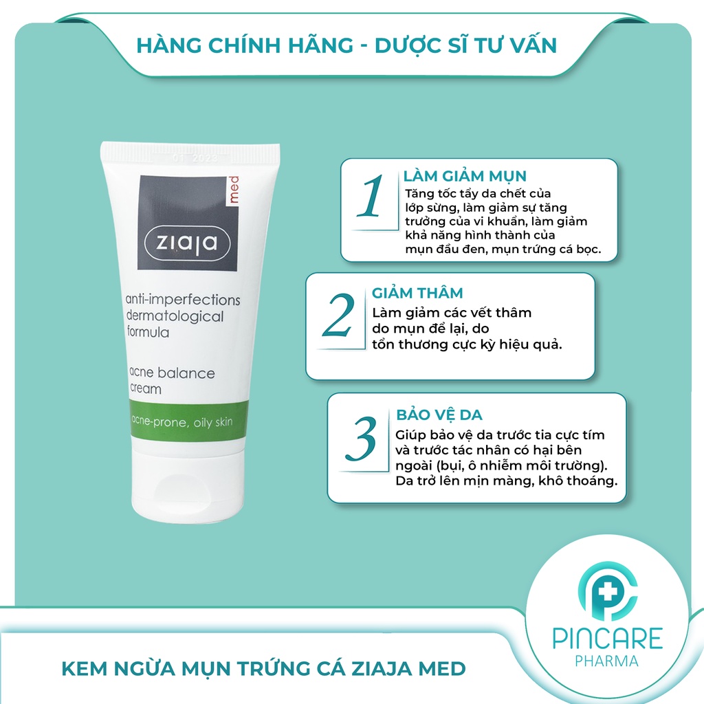 Kem ngừa mụn trứng cá Ziaja Med 50ml - Hàng chính hãng - Nhà thuốc PinCare