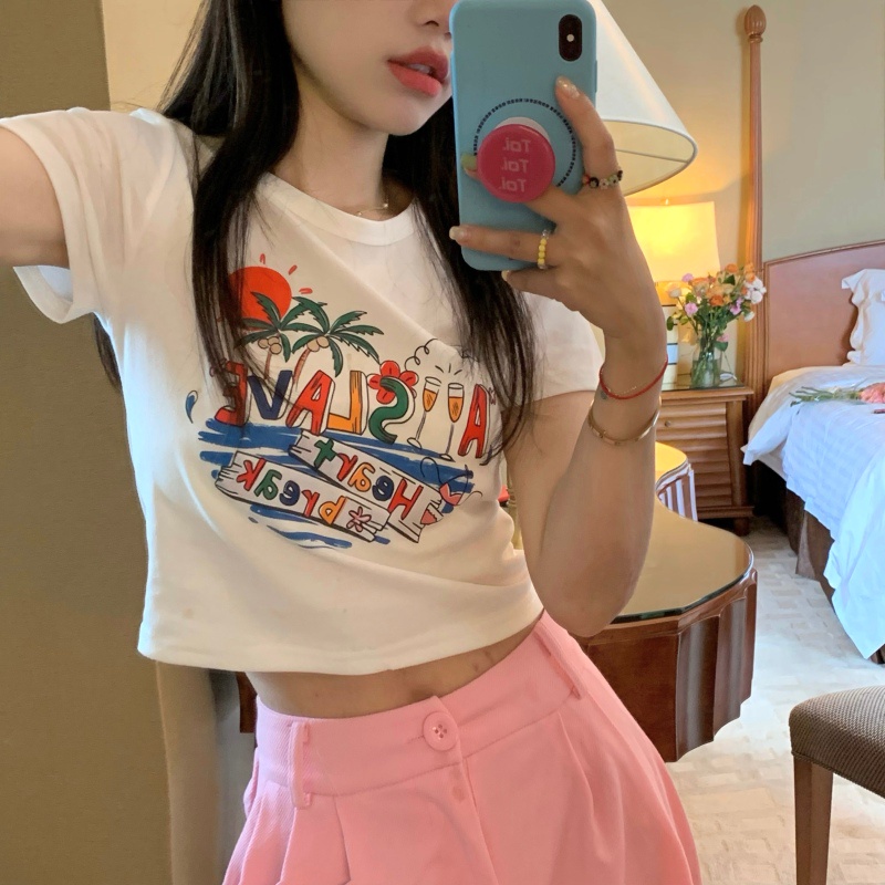 Áo Thun Tay Ngắn Cổ Tròn Dáng Ôm Dễ Thương Thời Trang Mùa Hè Cho Nữ