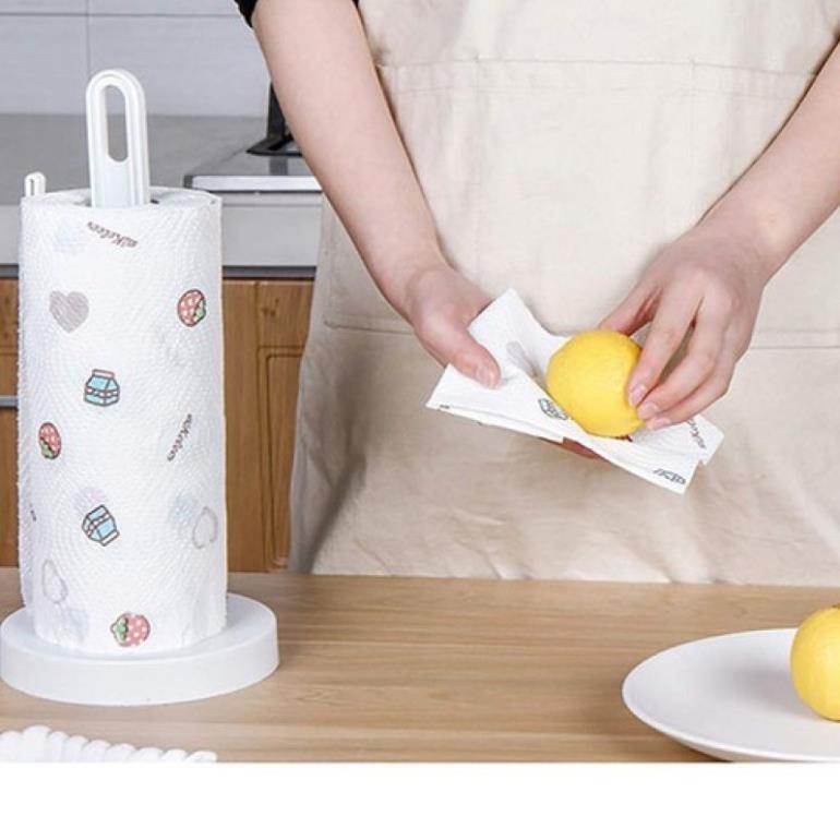 Cuộn khăn lau đa năng nhà bếp hoạ tiết trắng - cuộn 40 khăn