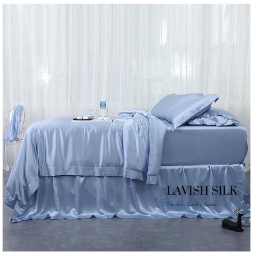 Trọn Bộ Chăn  Ga Gối Phi Lụa Lavish Silk Cao Cấp Mát Lạnh Hàng Loại 1 Không Nối Vải -Xanh Da Trời