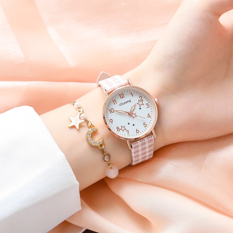 Đồng Hồ Nữ Chính Hãng Ulzzang TD6 Dây Da Cao Cấp Họa Tiết Kẻ Caro Thời Trang Đẹp Giá Rẻ