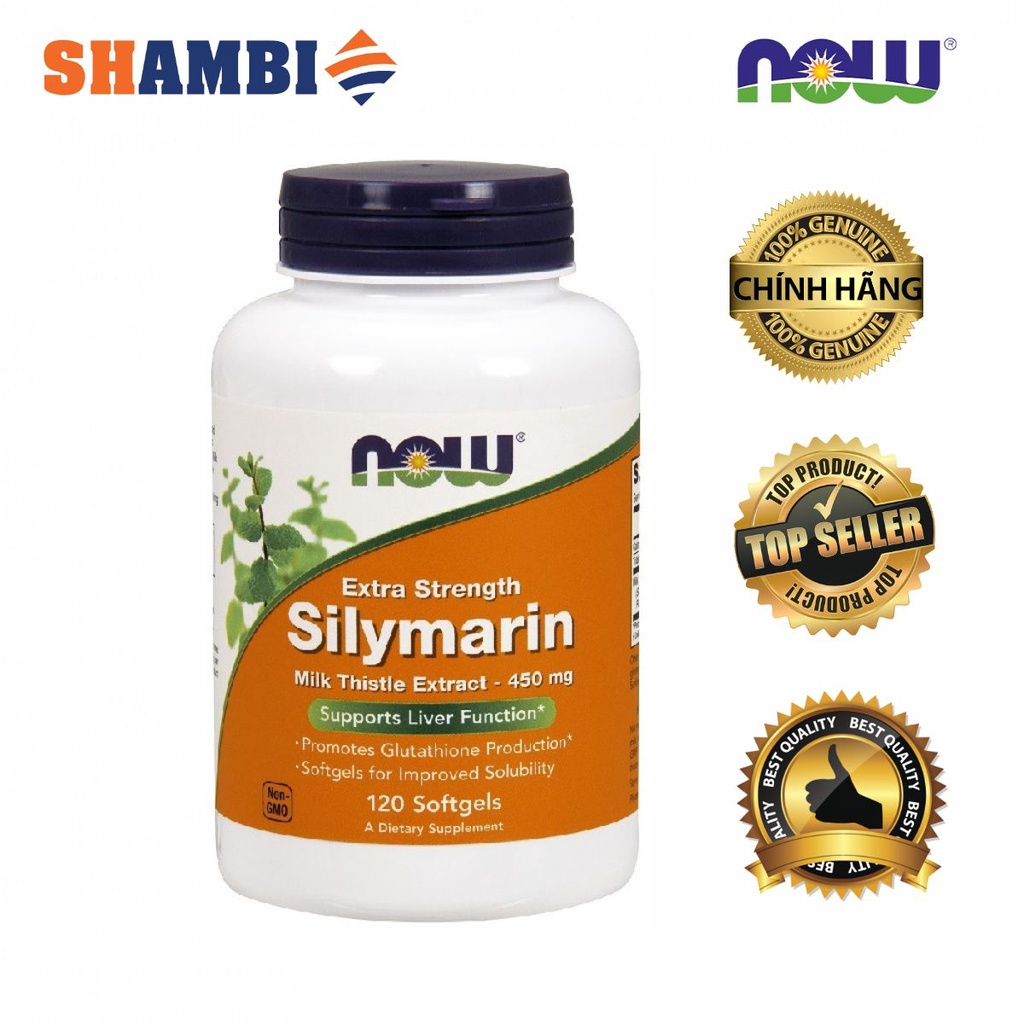 Giải độc gan, tăng cường chức năng gan, thận Extra Strength Silymarin Milk Thistle Extract 450mg 120v hãng NOW foods USA