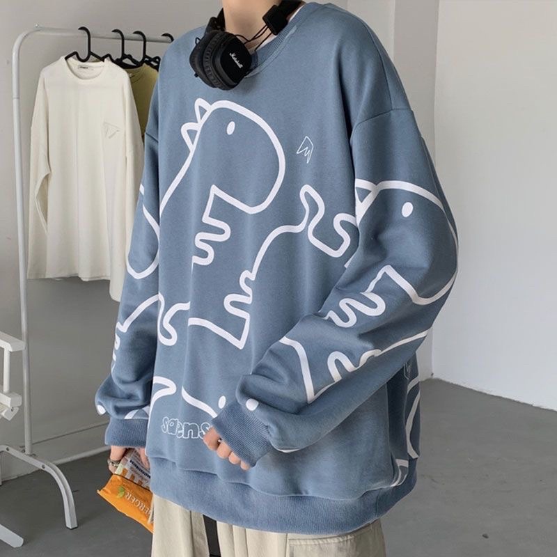 Áo nỉ sweater khủng long unisex mặc thu đông dày dặn cho nam và nữ màu trắng, xanh, đen | BigBuy360 - bigbuy360.vn