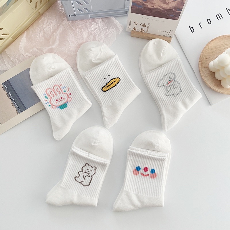 Tất Vớ nữ cổ cao trắng hình cute chất đẹp phong cách Hàn Quốc