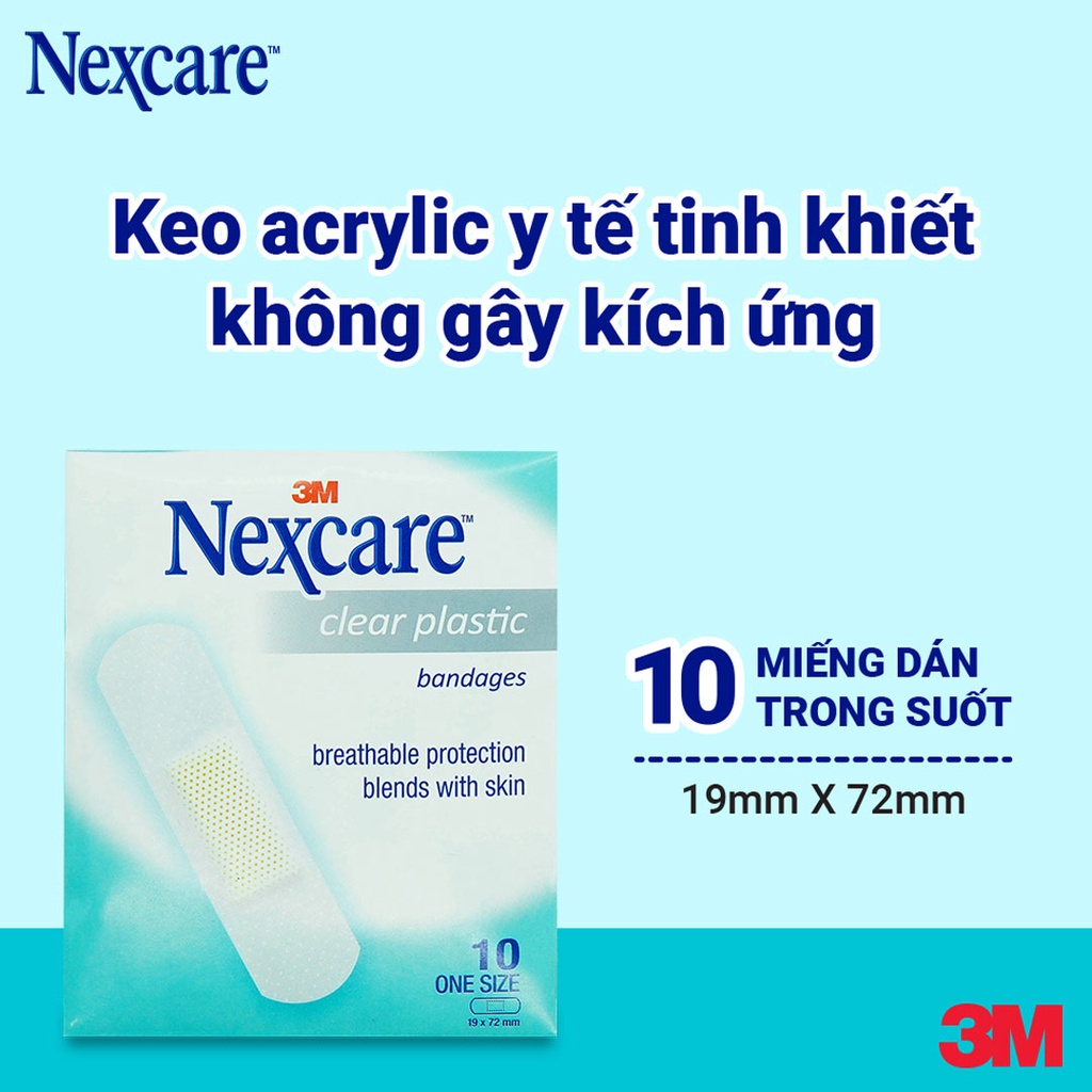 Băng Keo Cá Nhân Nexcare 3M Trong Suốt Clear Plastic Bandages Strips Gói 10 Miếng