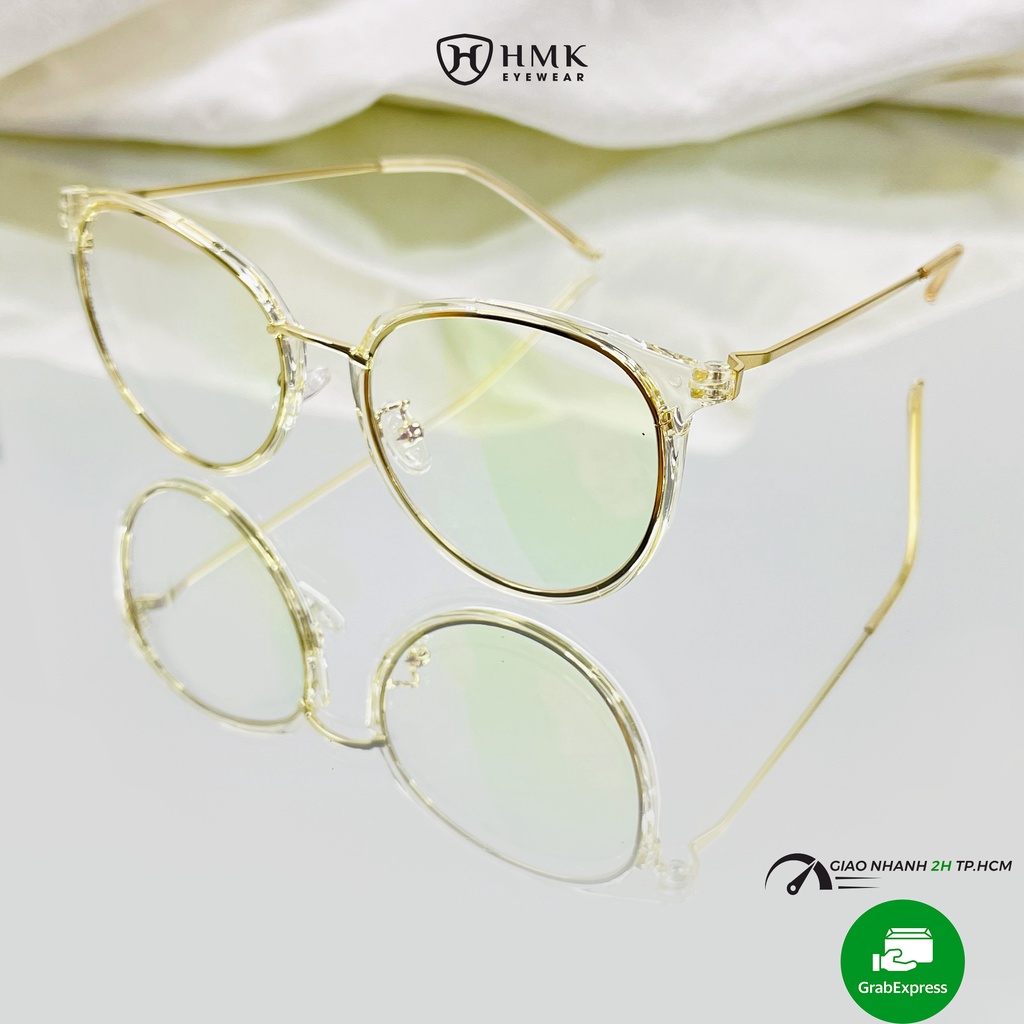 Gọng kính cận Nam/Nữ HMK mắt kính tròn chất liệu nhựa tr90 phối kim loại màu sắc thời trang KL1109 nhiều màu