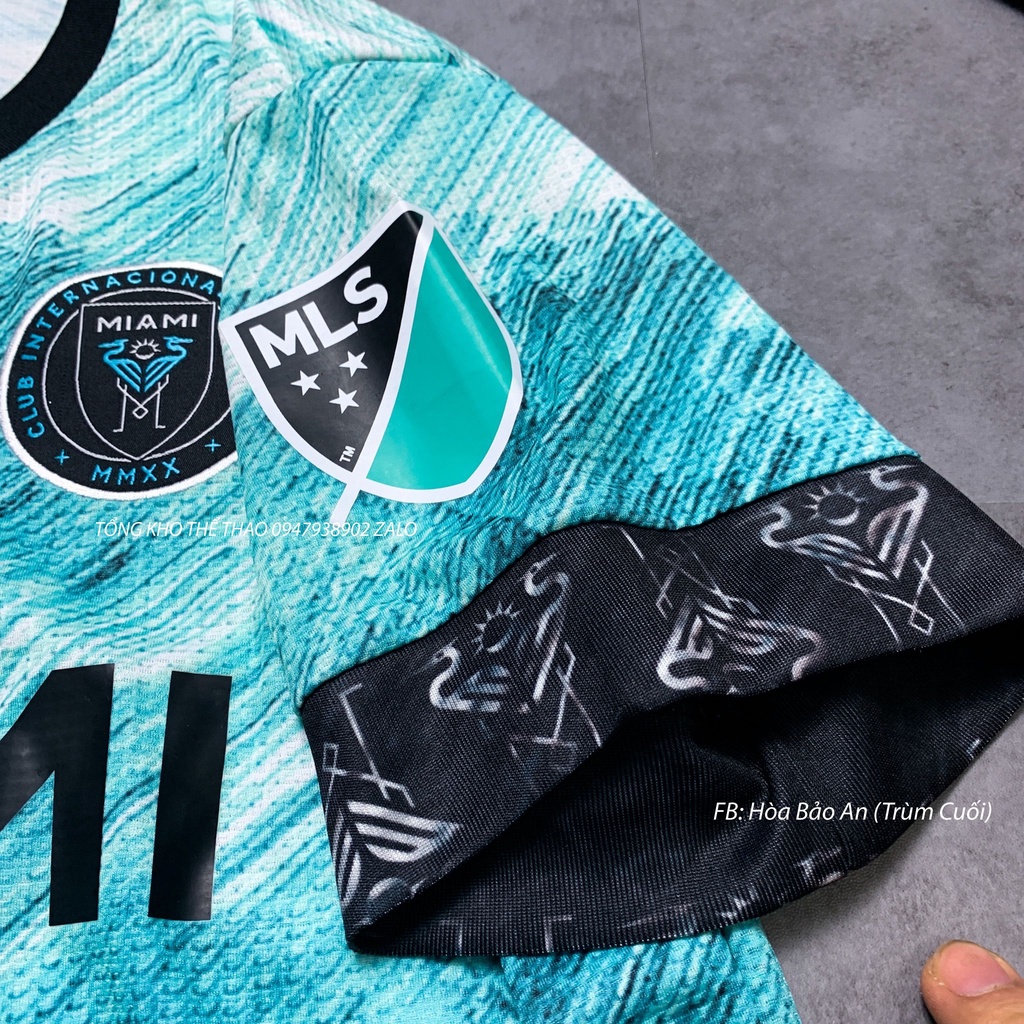 Set Bộ Thể Thao Nam Quần Áo Đá Banh Inter Miami Màu Xanh mùa giải 2021/22 - Chuẩn Mẫu Thi Đấu - Vải Polyester Gai Thái