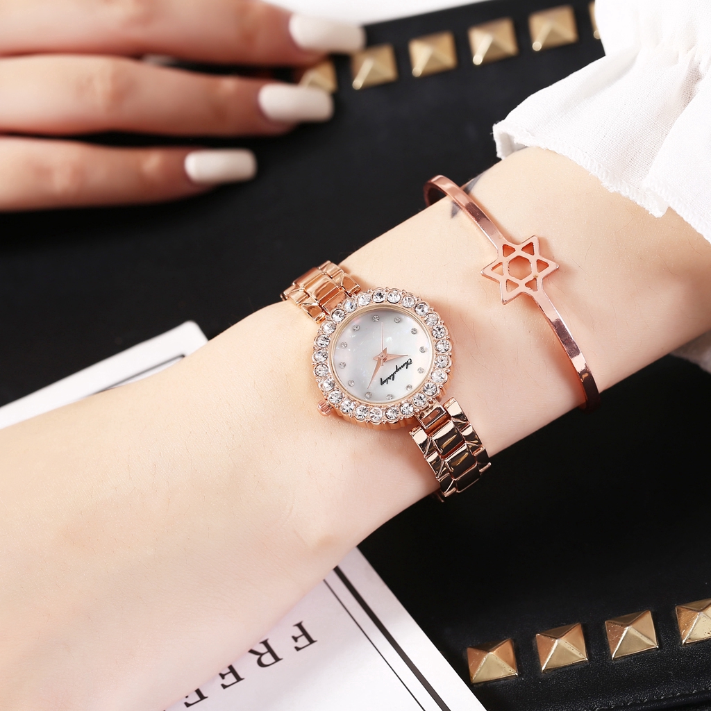 Đồng hồ đeo tay bằng thép không gỉ đính đá thời trang cho nữ