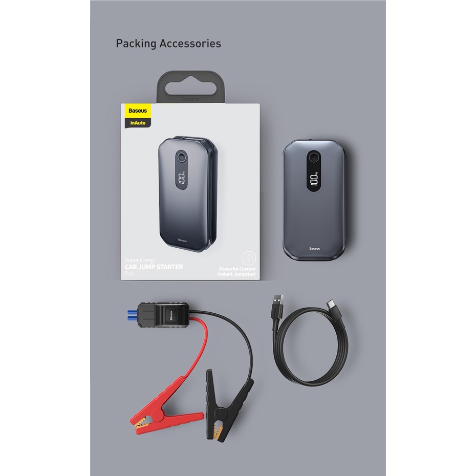 Bộ Kích Bình ôtô Baseus 12000mah Cứu Hộ Xe Hơi , Kiêm Sạc Dự Phòng, Đèn Chiếu Sáng