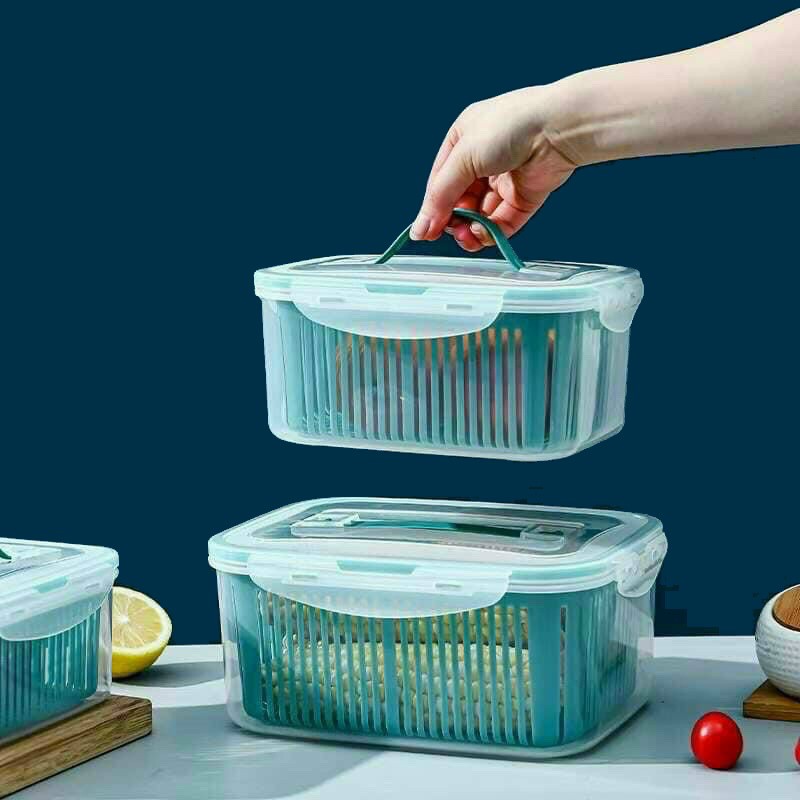 Sét 5 Hộp Đựng Thực Phẩm Có Nắp Đậy Cao Cấp - Khay Nhựa Để Tủ Lạnh Kèm Rổ Ráo Nước Bảo Quản Thức Ăn Tiện Dụng có sẵn