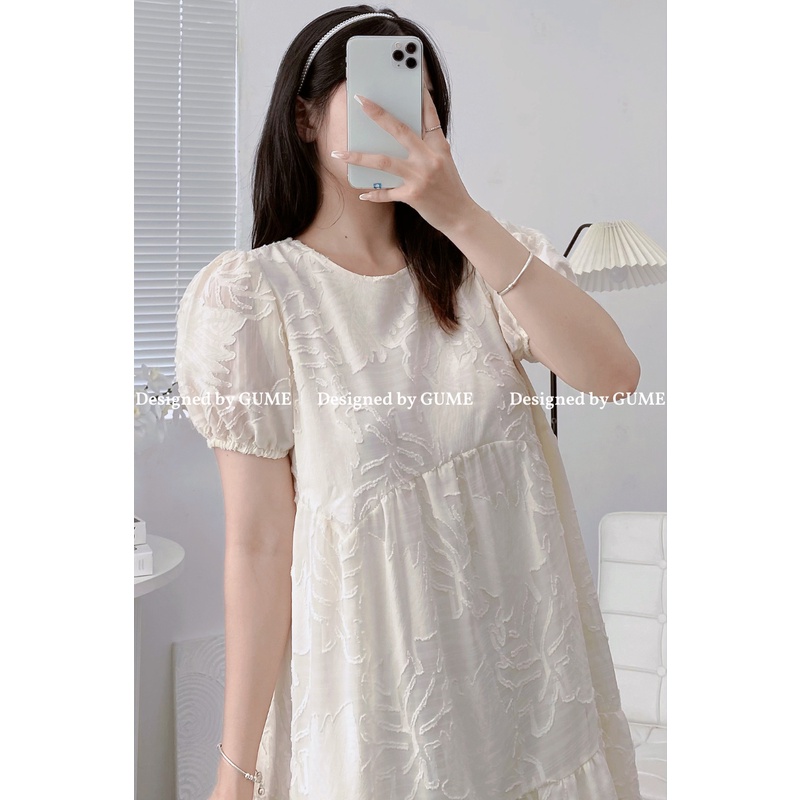 Váy bầu GUME váy bầu xinh dáng công sở babydoll dự tiệc mùa hè bigsize 40-100kg Tay Bồng Vải Voan Hoa Nổi Cao Cấp GM038