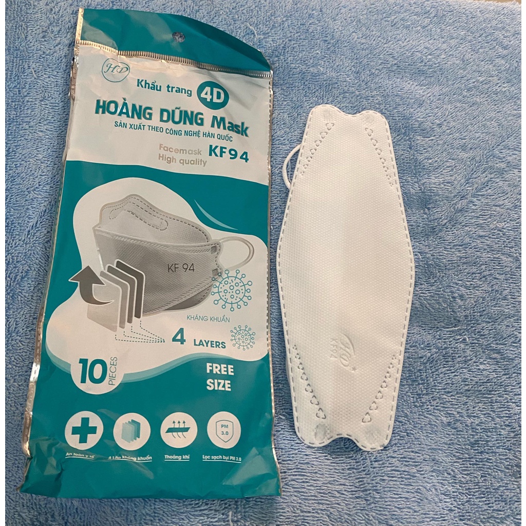 Khẩu trang kf94 Hoàng Dũng,đủ 4 lớp chuẩn y tế,thiết kế ôm sát mặt,chống nắng,tia uv,có phân loại em bé.Combo 100 cái.